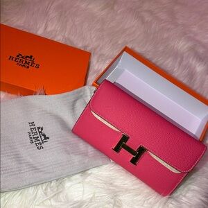 Hermes Hot Pink Constance Wallet with Gold H Clasp